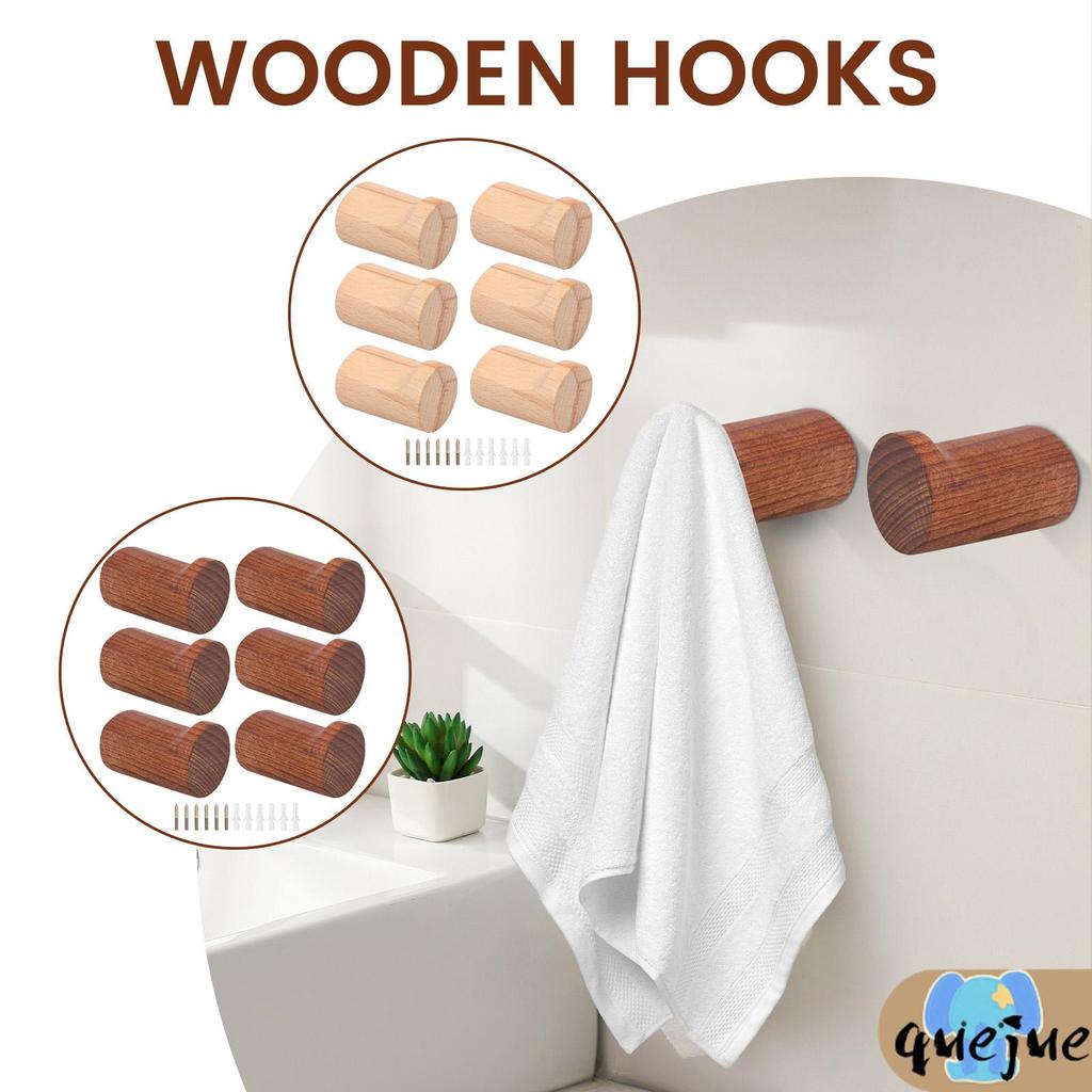6 ชิ้นไม้ Coat Hook Enduring ติดผนังประตู Hook ติดตั้งง่าย Coat Rack ติดผนัง SHOPQJC4966