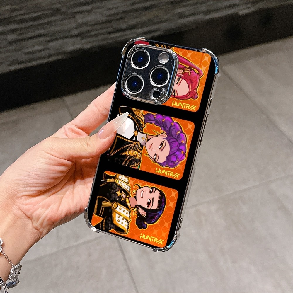 KPop Demon Hunters 2 กรอบชุบหรูหรากระจกนิรภัยเคสโทรศัพท์สําหรับ iphone 17 Air 11 12 13 14 15 16 17 P