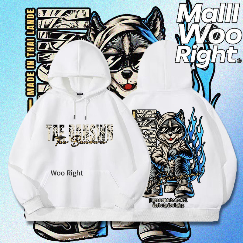 จัดส่งตลอด 24 ชั่วโมง Woo Right  เสื้อฮู้ดแขนยาวชาย-Tae Banswn ผ้า โดยเฉพาะอย่างยิ่งหมาป่าเย็น เสื้อ