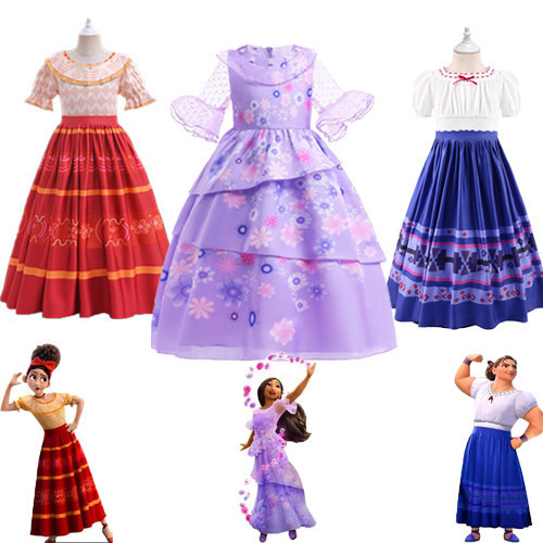 สาว Encanto Charm ชุด Mirabel Isabela เครื่องแต่งกายสําหรับสาวเด็ก Carnival Christmas Party คอสเพลย์