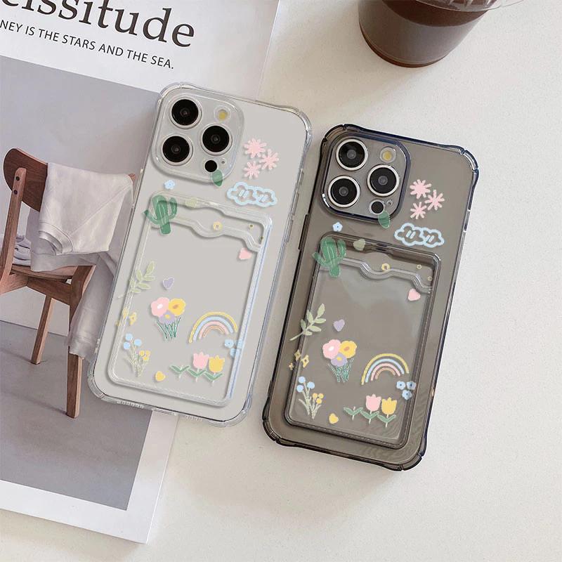 ดอกไม้สีชมพูช่องใส่การ์ด Softcase Anti Shock สําหรับ Samsung Galaxy A55 A35 A25 A15 5G A15 4G A05s A
