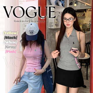 Vogue🌟พร้อมส่ง🌟 เสื้อคอปก แขนกุด สีพาสเทล ผ้าไหมพรมใส่ง่าย (…