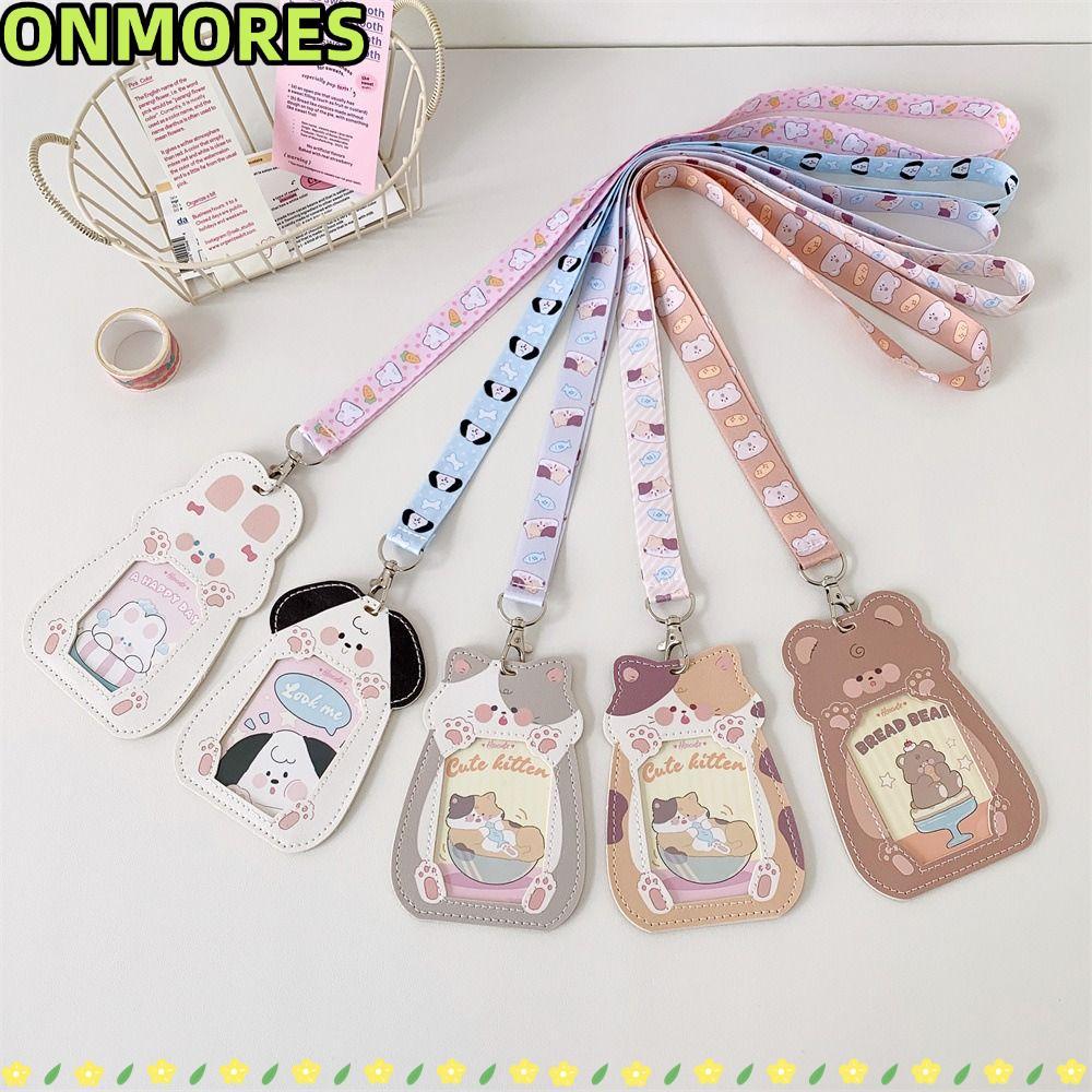 ONMORES Photo Protector พร้อม Lanyard ทำจากวัสดุPU ดีไซน์การ์ตูนน่ารักสำหรับใส่,ID Cards