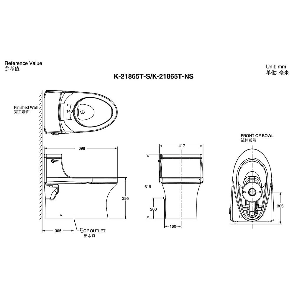 Coler K-21865T-S2-0/K-20972T-S2-0 St. Sucily กระโปรงรุ่น Conjoined Toilet Toilet Toilet Toilet