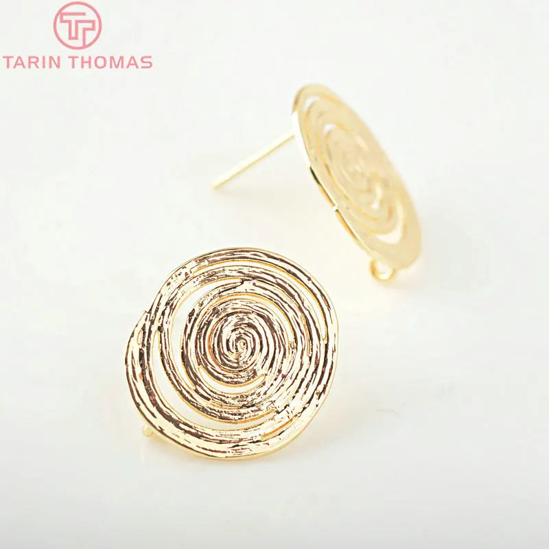 (2717)6PCS 18x15MM 24K Gold Color Brass Round Stud Earrings High Quality DIY Jewelry Making Findings