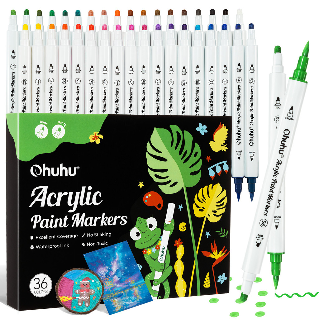 Ohuhu Double-Headed Acrylic Marker 36 สีสองมิติอะนิเมะเฉพาะชุดผ้าฝ้าย Core ประเภท Dot หัวนุ่มกันน้ํา