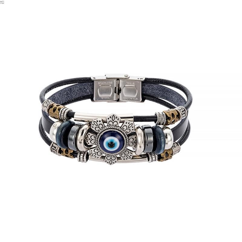 สร้อยข้อมือหนังสไตล์punk แบบcharm evil eye สำหรับผู้ชายและผู้หญิง ออกแบบจากตุรกี