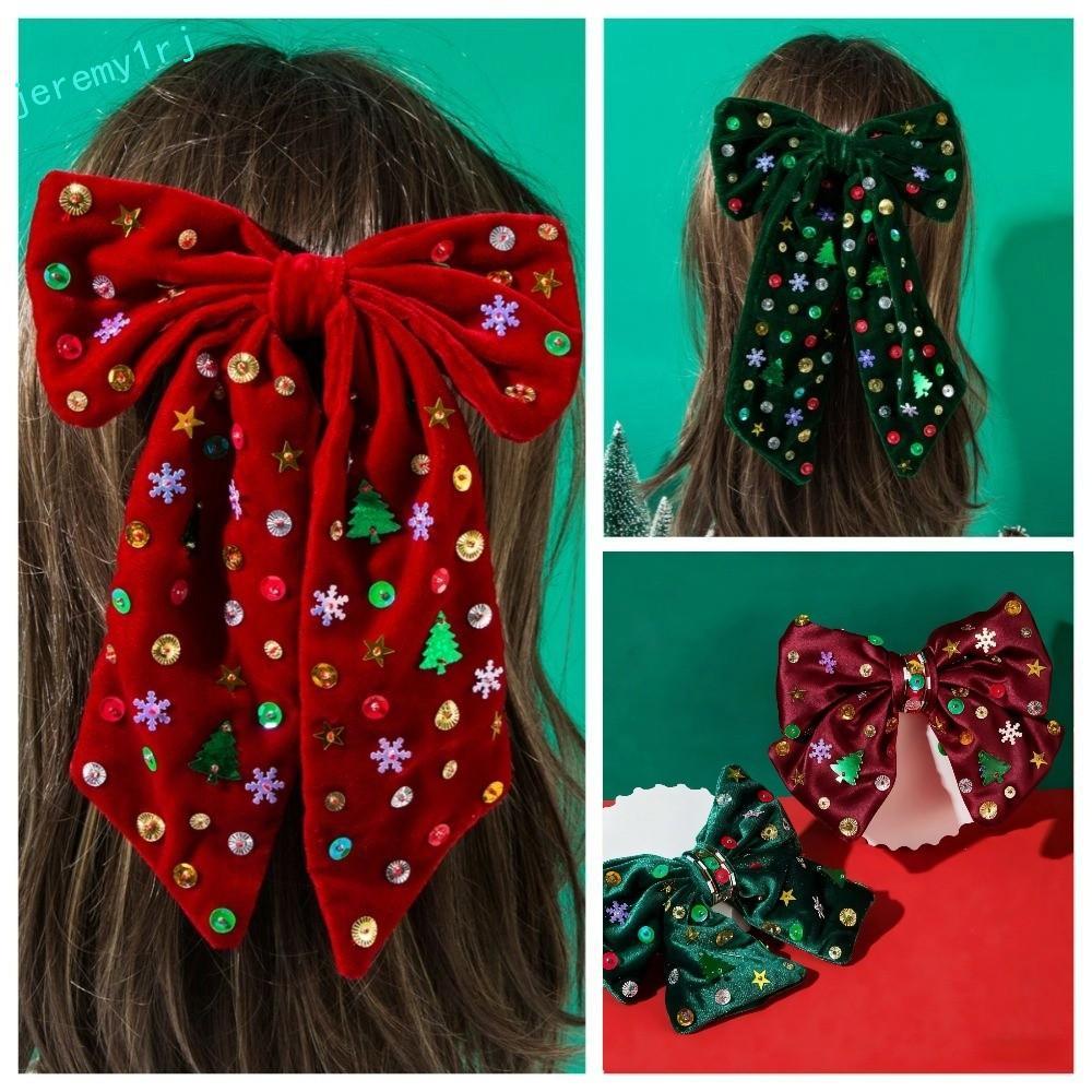 JEREMY1RJ กิ๊บติดผมคริสต์มาส, ปุ่มเกล็ดหิมะ Xmas Barrettes, เลื่อมเงาหวาน Star กํามะหยี่โบว์ Hairpin
