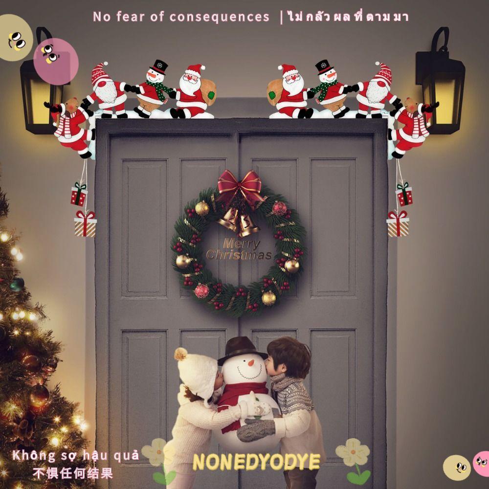 NONEYODYE กรอบประตูตกแต่ง,คริสต์มาส Santa ประตูมุมตกแต่ง, Snowman Reindeer กรอบป้ายจี้ไม้ Party House Decor