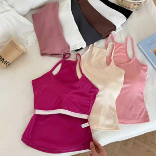 YY119 เสื้อครอปท็อปสายเดี่ยวเสริมบราในตัว ผ้ายืด ใส่สบายสําหรับสาวน่ารัก ทุกโอกาศสดใส บางเบา สุดฮิต