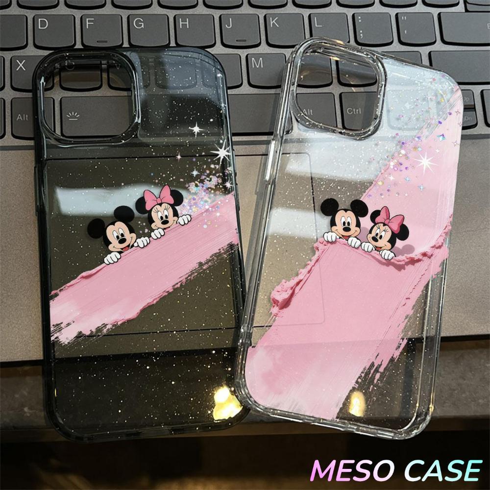 MESO - เคส TPU ใสแบบผงกลิตเตอร์แวววาว เข้ากันได้สำหรับ เคสไอโฟน11 เคส iphone 16 Pro Max สัตว์การ์ตูนน่ารัก