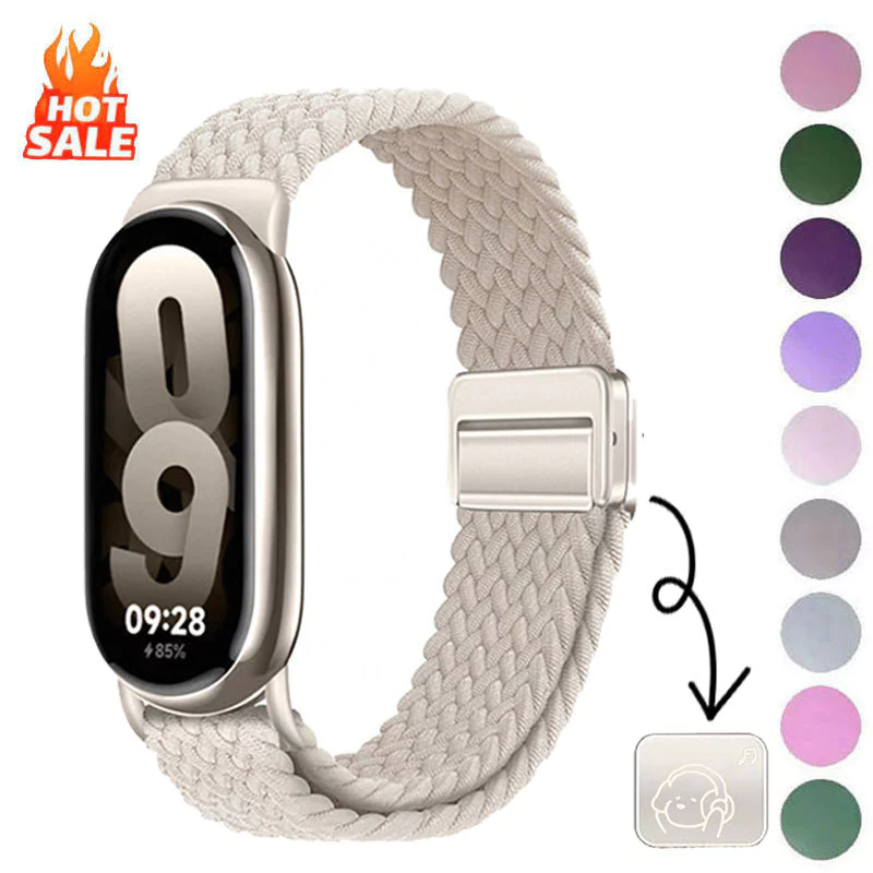 สายรัดไนลอนแบบปรับได้สําหรับ Xiaomi Mi Band 10/9 ตะขอแม่เหล็กสร้อยข้อมืออุปกรณ์เสริมสําหรับ Xiaomi Mi Band 8/mi 9/10 เข็มขัดสมาร์ทวอทช์