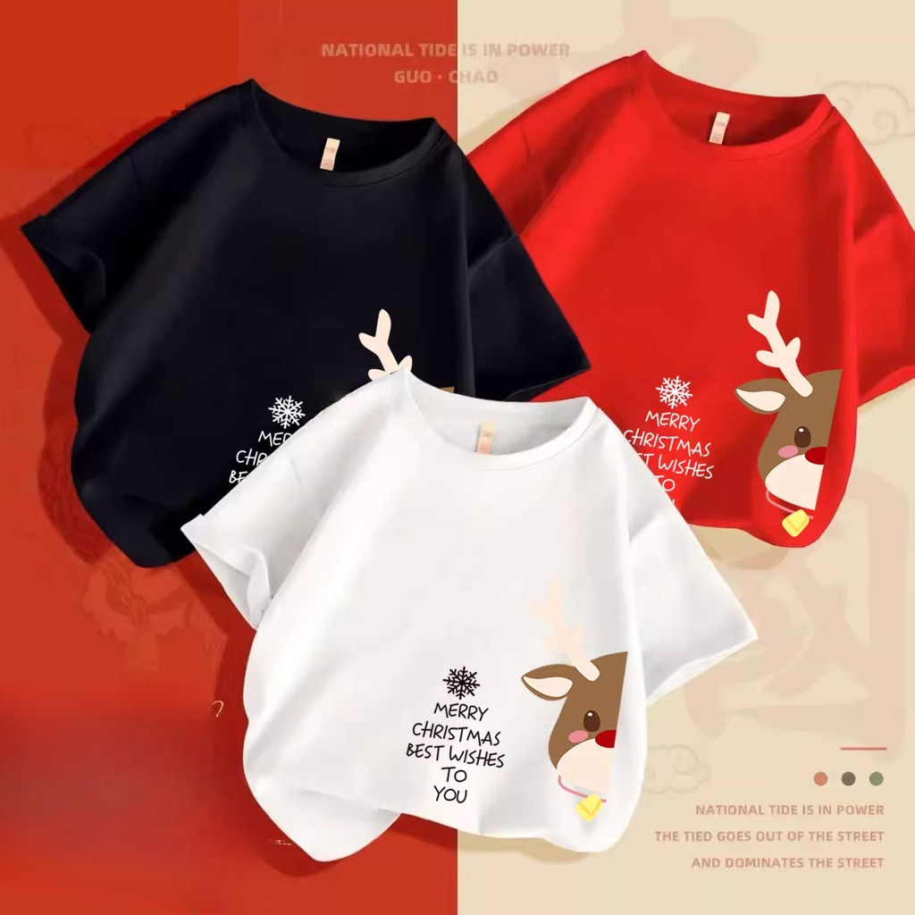 เด็กสีแดงคริสต์มาสเสื้อยืดธีมสวัสดีปีใหม่งานรื่นเริงกราฟิกทีสําหรับเด็กชายและเด็กหญิงวันหยุดฉลอง