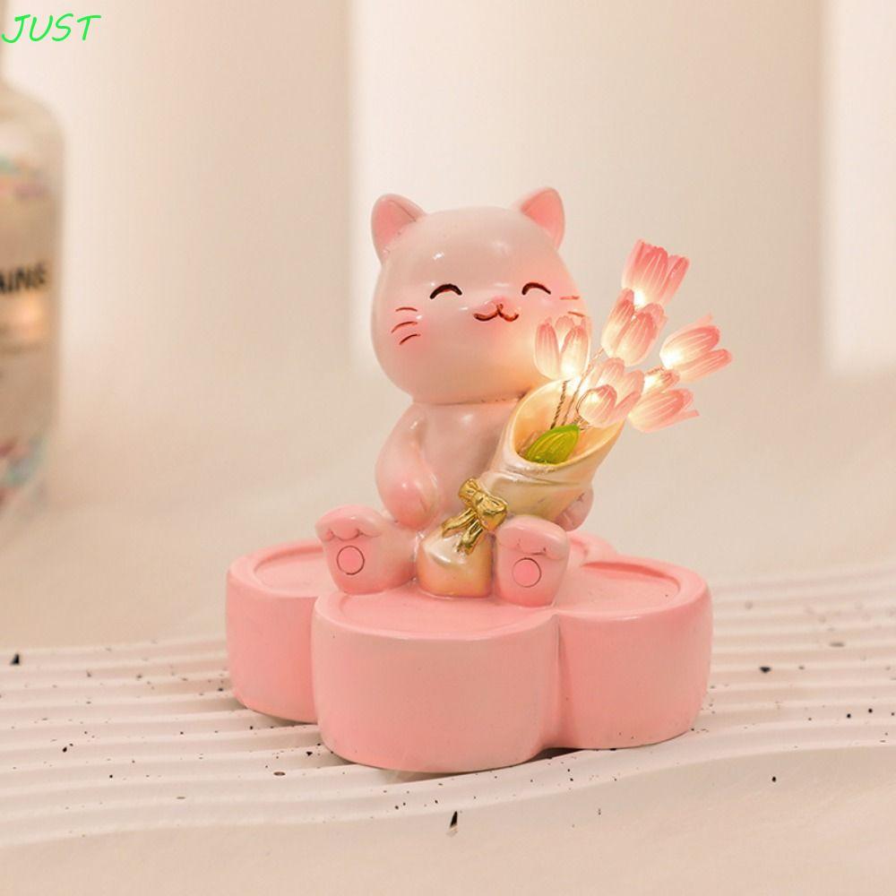 JUST Little Cat Tulip Night Light, การ์ตูนประณีต DIY Tulip Night Light, Micro Landscape Decor Mini ท