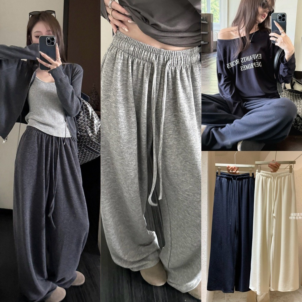 W7668 กางเกงขายาว เอวสม็อคมีเชือก ทรงขาบาน ผ้ายืดหยุ่นได้ดี นิ่มใส่สบาย แฟชั่นเกาหลี TAG WG.WE