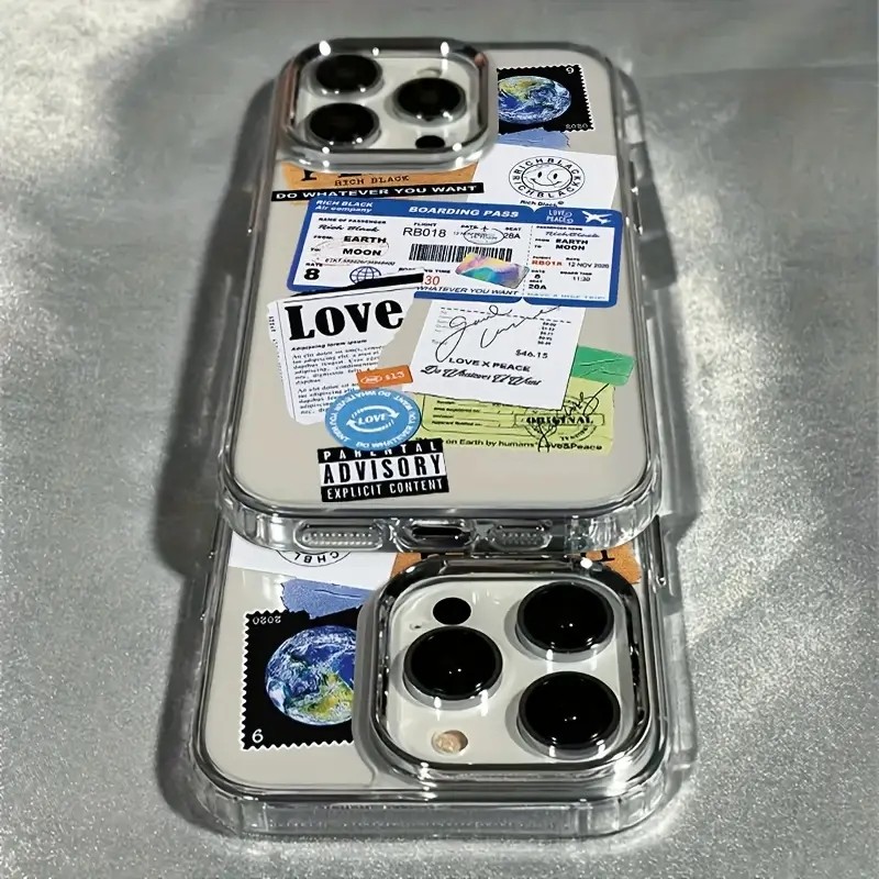 Airline Ticket Label Electroplated เลนส์กรอบใสเคสโทรศัพท์สําหรับ IPhone 17 ProMax XS X XR 16 15 14 1