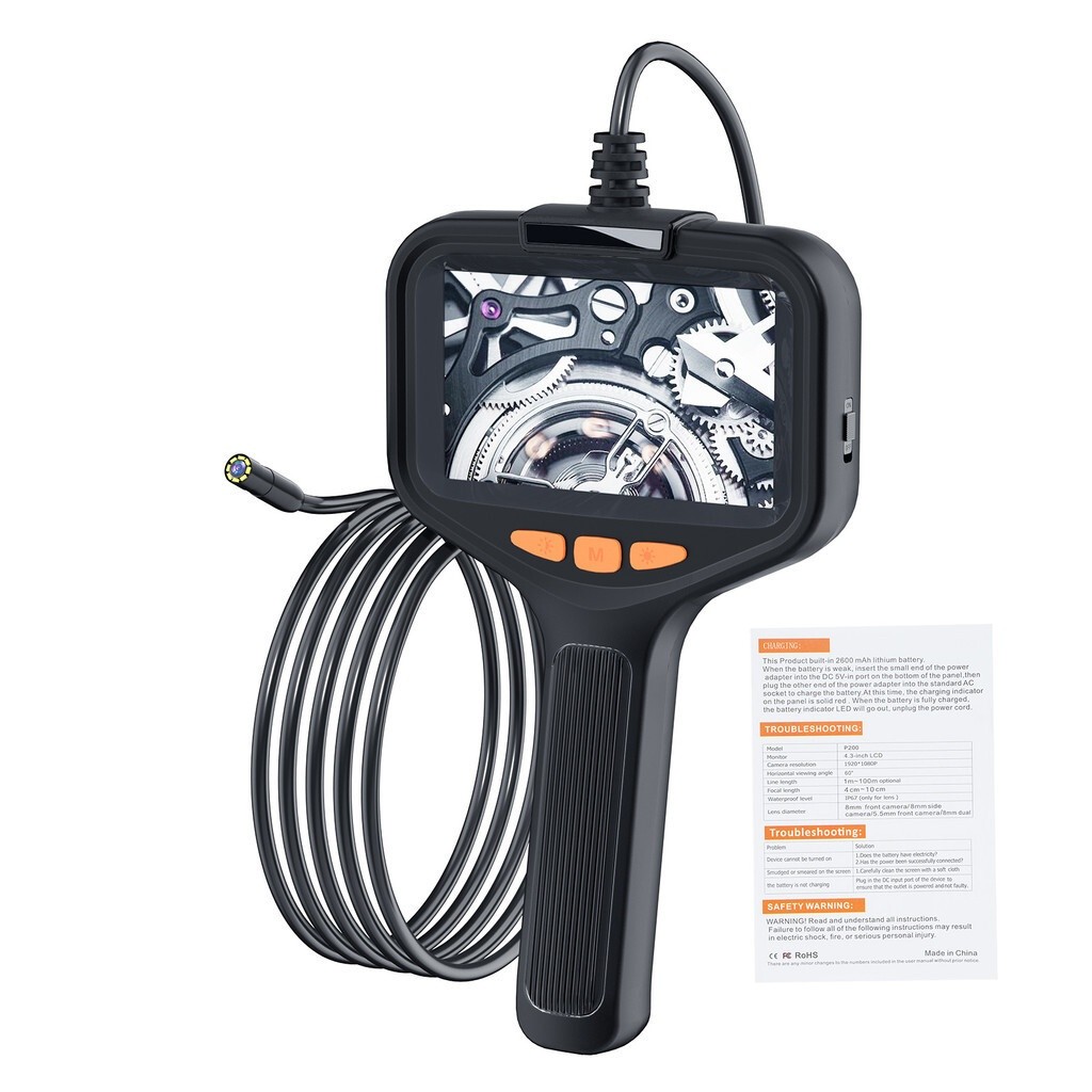 Inspection Camera Dual Lens Inspection Camera with Light 2m/6.5FT Industrial Borescope IP67 Waterpro