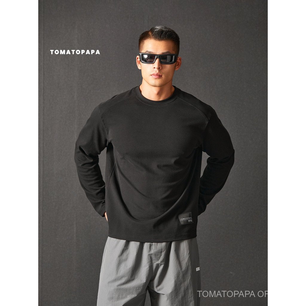 เสื้อยืดแขนยาวผู้ชายแบบสวมหัว สำหรับฤดูใบไม้ร่วงและฤดูหนาว TOMATOPAPA