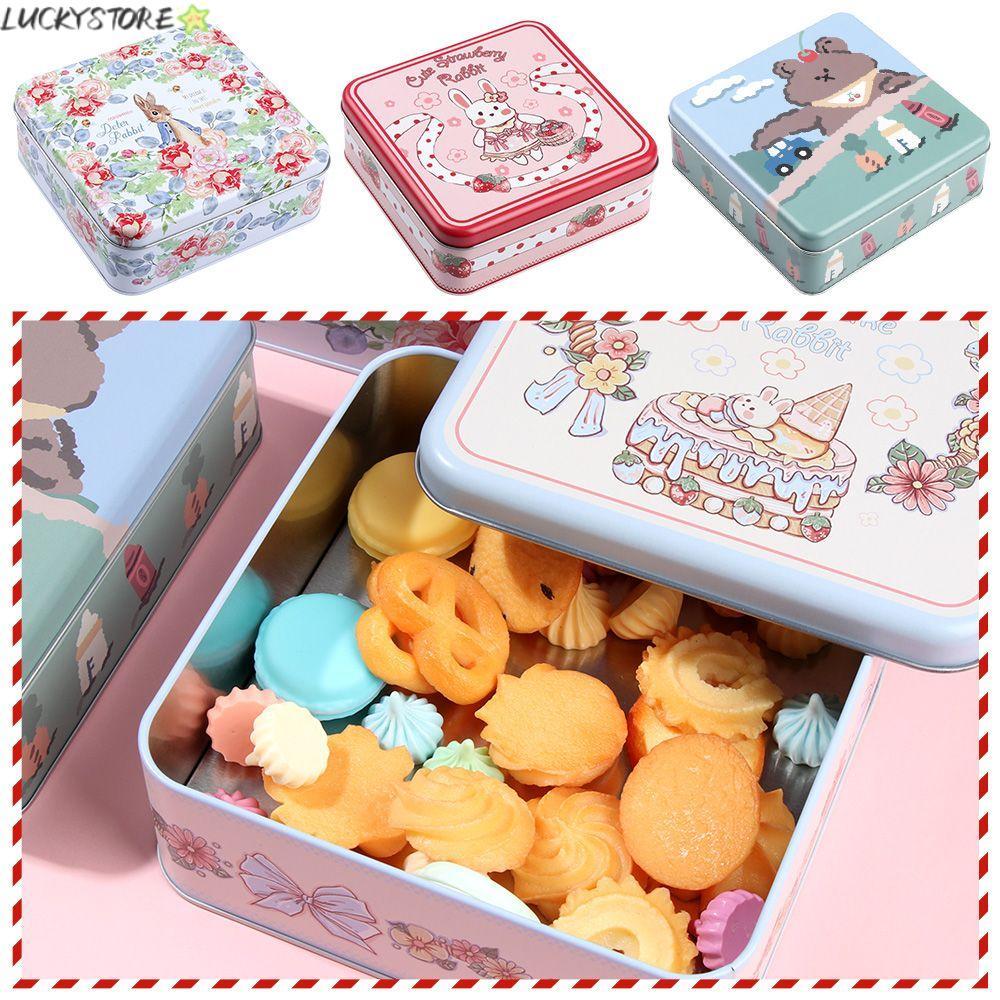 LUCKYSTORE Square Tin Box Cookies Christmas Container Cartoon DIY Year Candy Tin Box