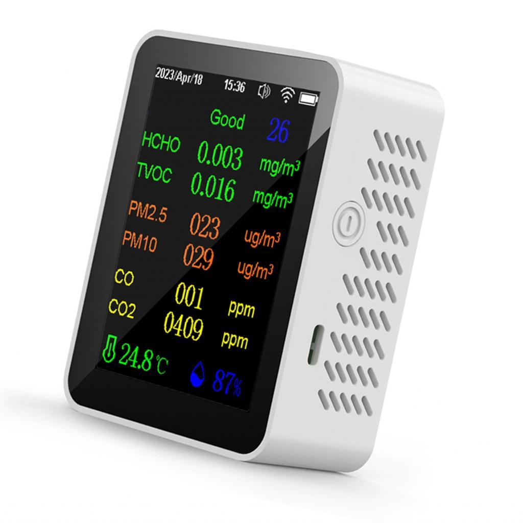 IUPPA เครื่องวัดคุณภาพแบบพกพา 9in1 PM2.5 PM10 CO CO2 TVOC HCHO AQI เครื่องทดสอบอุณหภูมิและความชื้นหน
