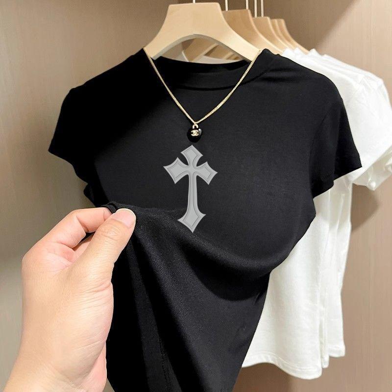เสื้อยืดแขนสั้น วัสดุผ้าฝ้าย 100% พิมพ์ลายไขว้บุคลิกภาพ ทรงสกินนี่ ใส่สบาย เหมาะสำหรับเด็กนักเรียน เครื่องเทศ 100%
