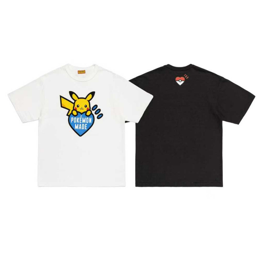 เสื้อยืดแขนสั้นฮิตตอนนี้ พิมพ์ลาย Pikachue สีดำและฟ้า