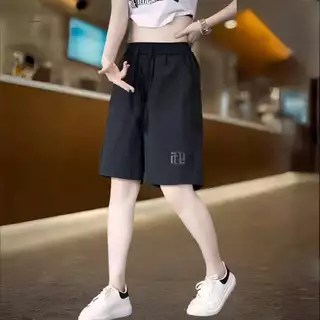 กางเกงขาสั้นออกกำลังกายขากว้างลำลองสำหรับผู้หญิง สไตล์เกาหลี ทรงหลวม เอวยางยืดพร้อมเชือกผูก สวมใส่สบายและระบายอากาศได้ดี