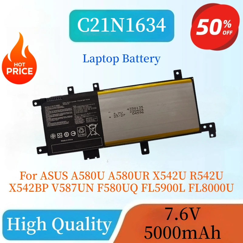 คุณภาพสูงยี่ห้อ-ใหม่ C21N1634 7.6V 5000mAh สําหรับ ASUS A580U A580UR X542U R542U X542BP V587UN F580U