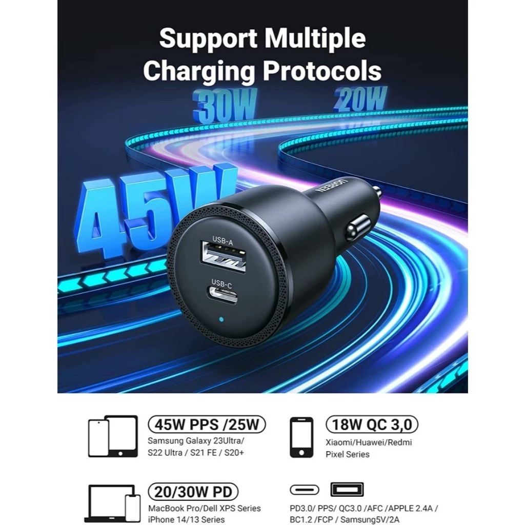 UGREEN Car Charger Type C Retractable Fast Charging 60w 75w 90w thumbnail 10