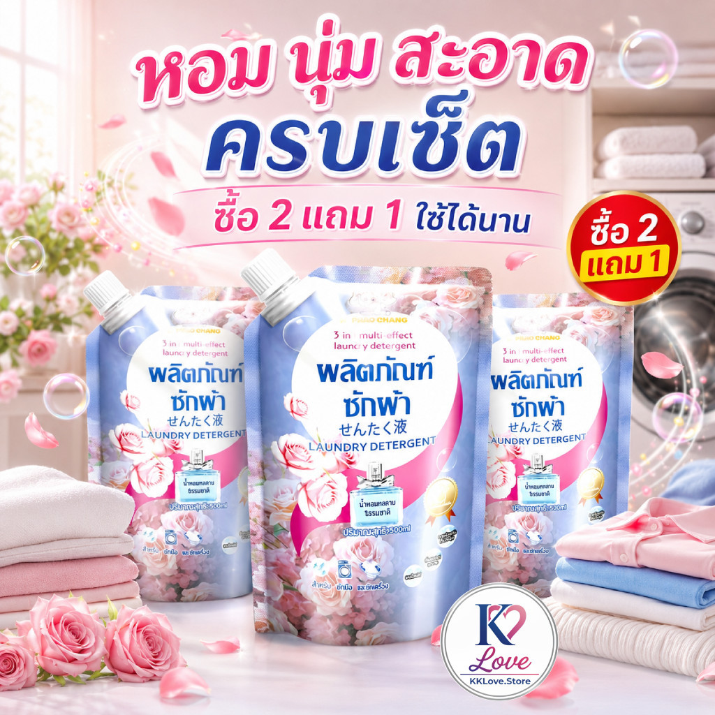 น้ำยาซักผ้าถุงเติม กลิ่นกุหลาบโรแมนติก 3 in 1 ซักสะอาด รูปที่ 8