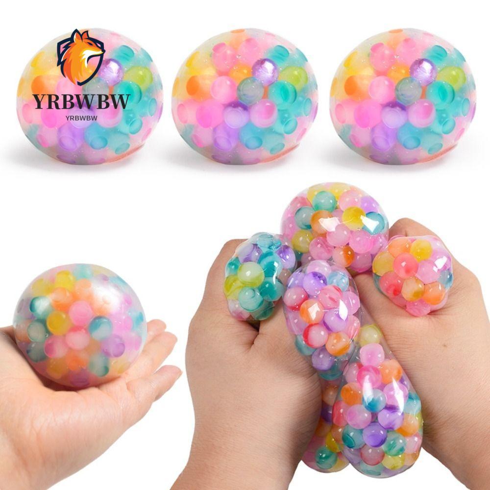 YRBWBW Squishy Stress Ball, TPR Squishy Rainbow Bead Stress Ball, Soft Pinch Ball Party Favors