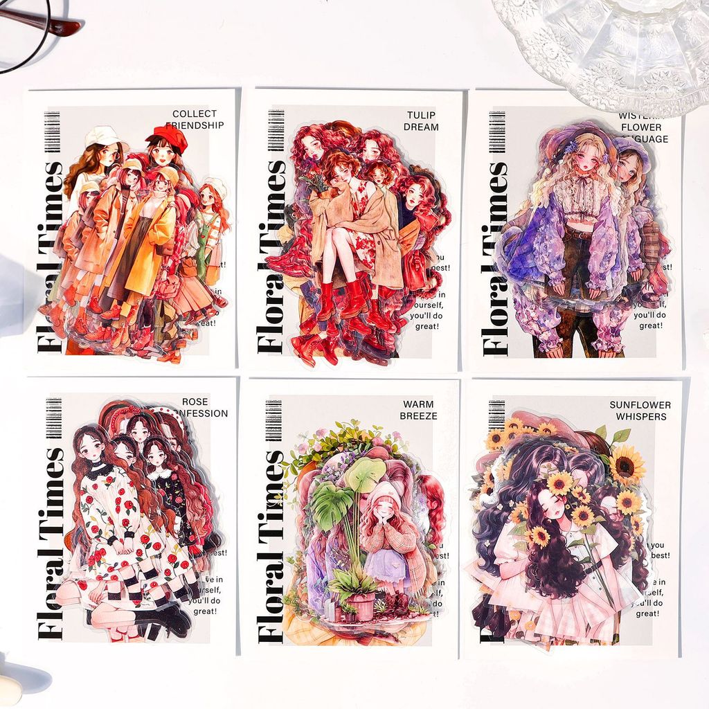 สติ๊กเกอร์แพ็ครูปแบบปี Series คู่มือตกแต่งภูมิทัศน์ Collage PET สติกเกอร์แพ็ครูปแบบตัวละคร 6 รูปแบบ