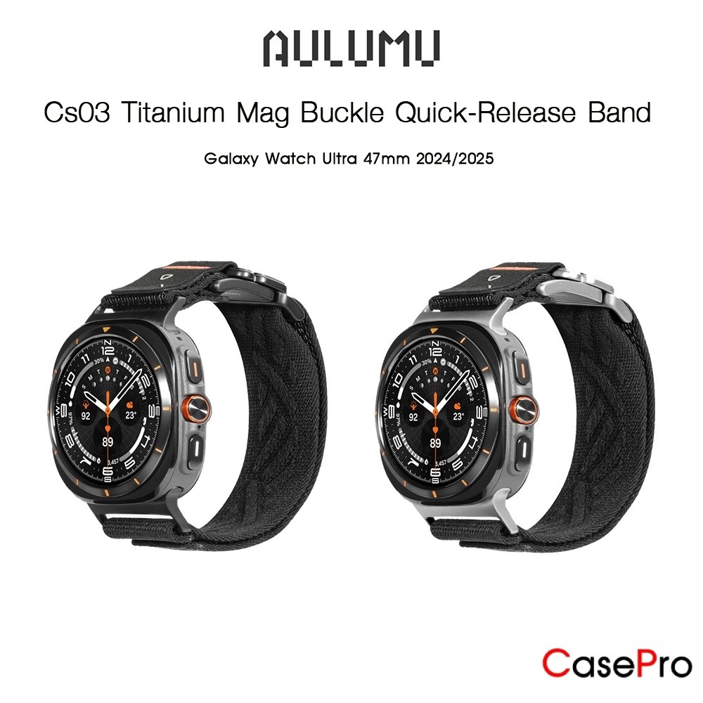 AULUMU Cs03 Titanium Mag Buckle Quick-Release Band สายนาฬิกาแบบผ้าไนลอนเกรดพรีเมี่ยม สายสำหรับ Galaxy Watch Ultra 47mm.