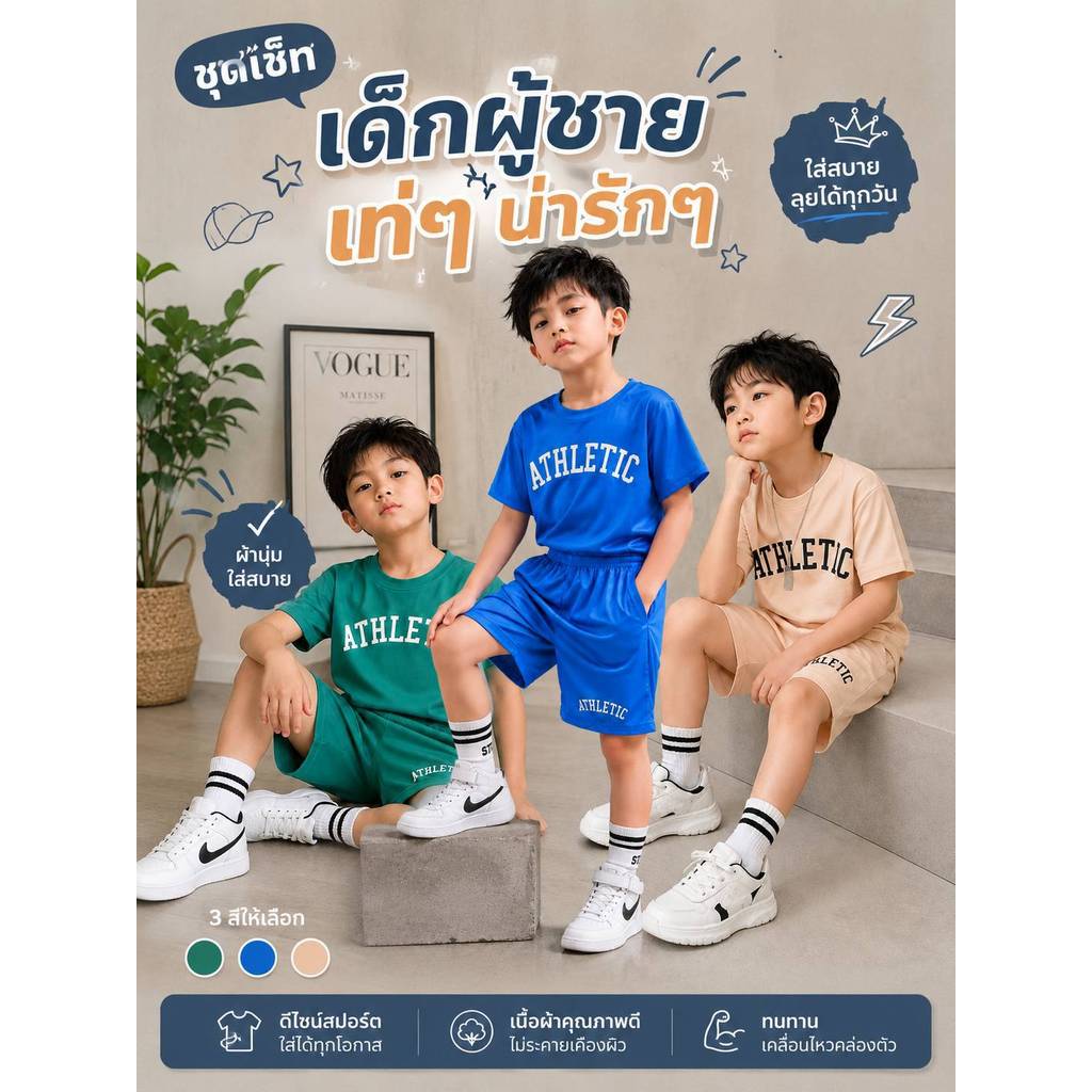 พร้อมส่ง ชุดเด็ก เซ็ตลูกชาย2ชิ้น  เสื้อยืด+กางเกงขาสั้น หล่อๆเท่ๆ
