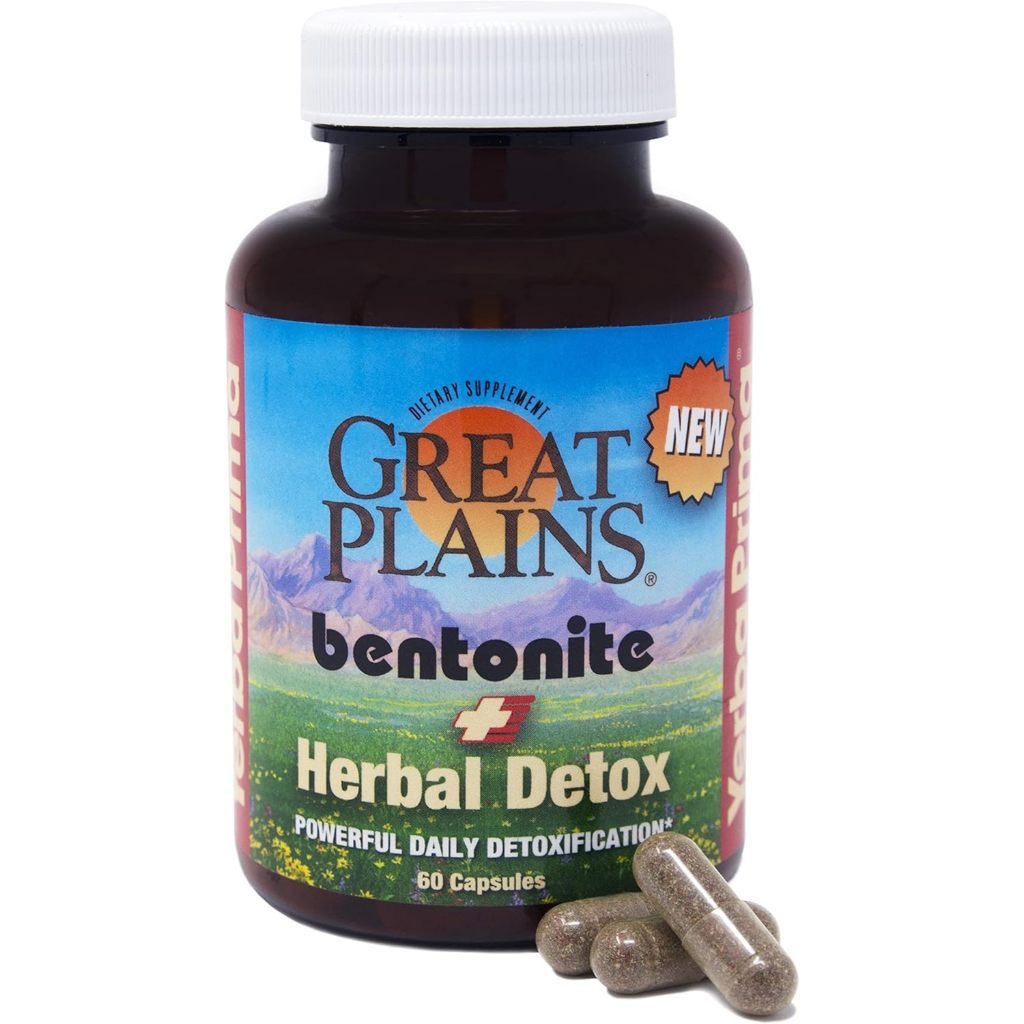 Yerba Prima Bentonite Clay Plus Herbal , 60 Veg Capsules - Food Grade Clay จาก Great Plains, USA - L