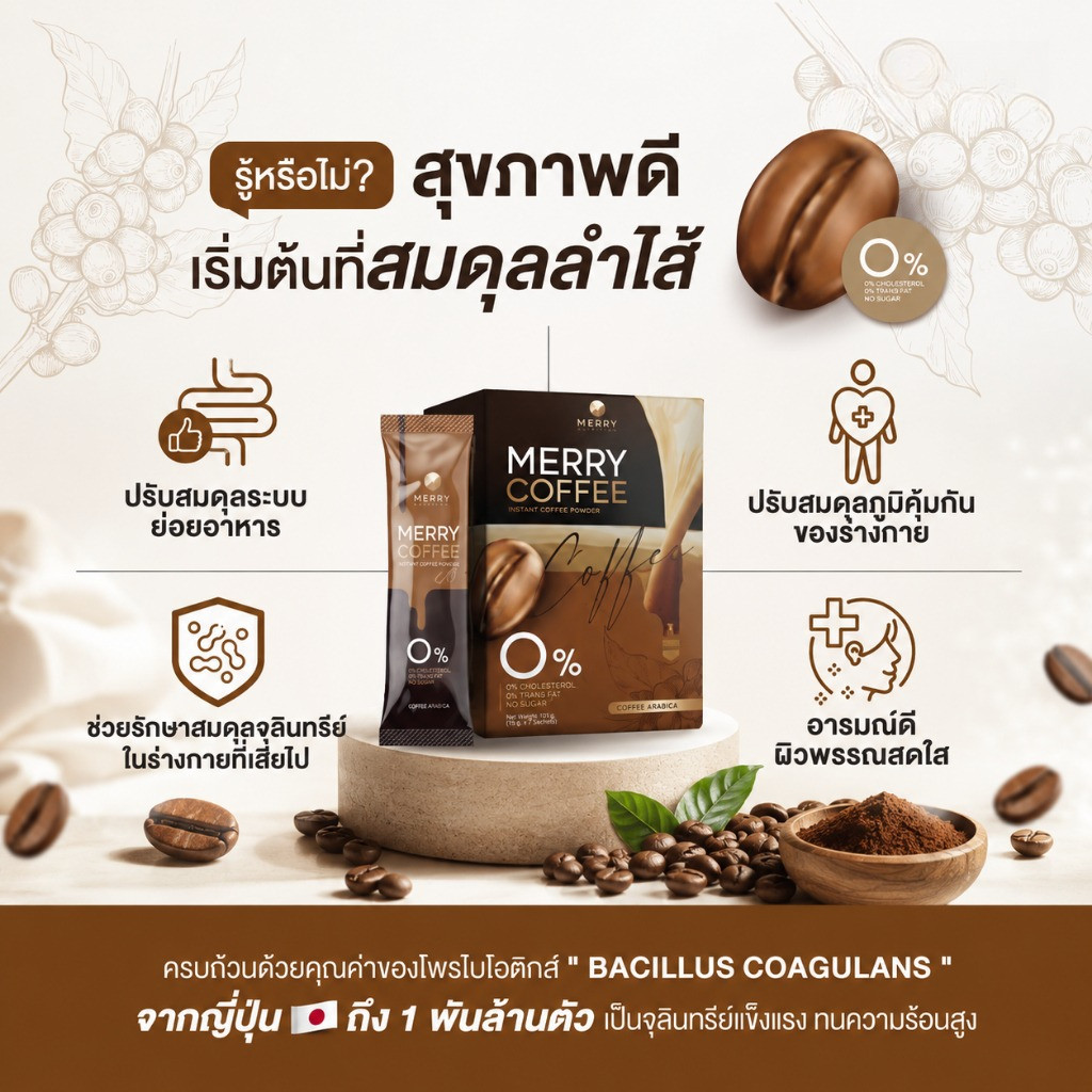 [ 1 กล่อง ] Merry Coffee Drink กาแฟ สูตรโพรไบโอติกส์