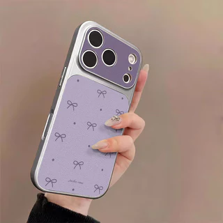 เคสไอโฟน17 เหมาะสำหรับ IPhone 15 11 12 17 13 14 16 Pro Max 14 15 16 Plus Air เคสโทรศัพท์หุ้มขอบเต็มรูปแบบพร้อมโบว์สีม่วง