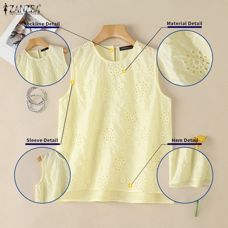ZANZEA เสื้อกล้ามกลวงลายดอกไม้แขนกุดหรูหราเกาหลีสําหรับผู้หญิง — صورة 7
