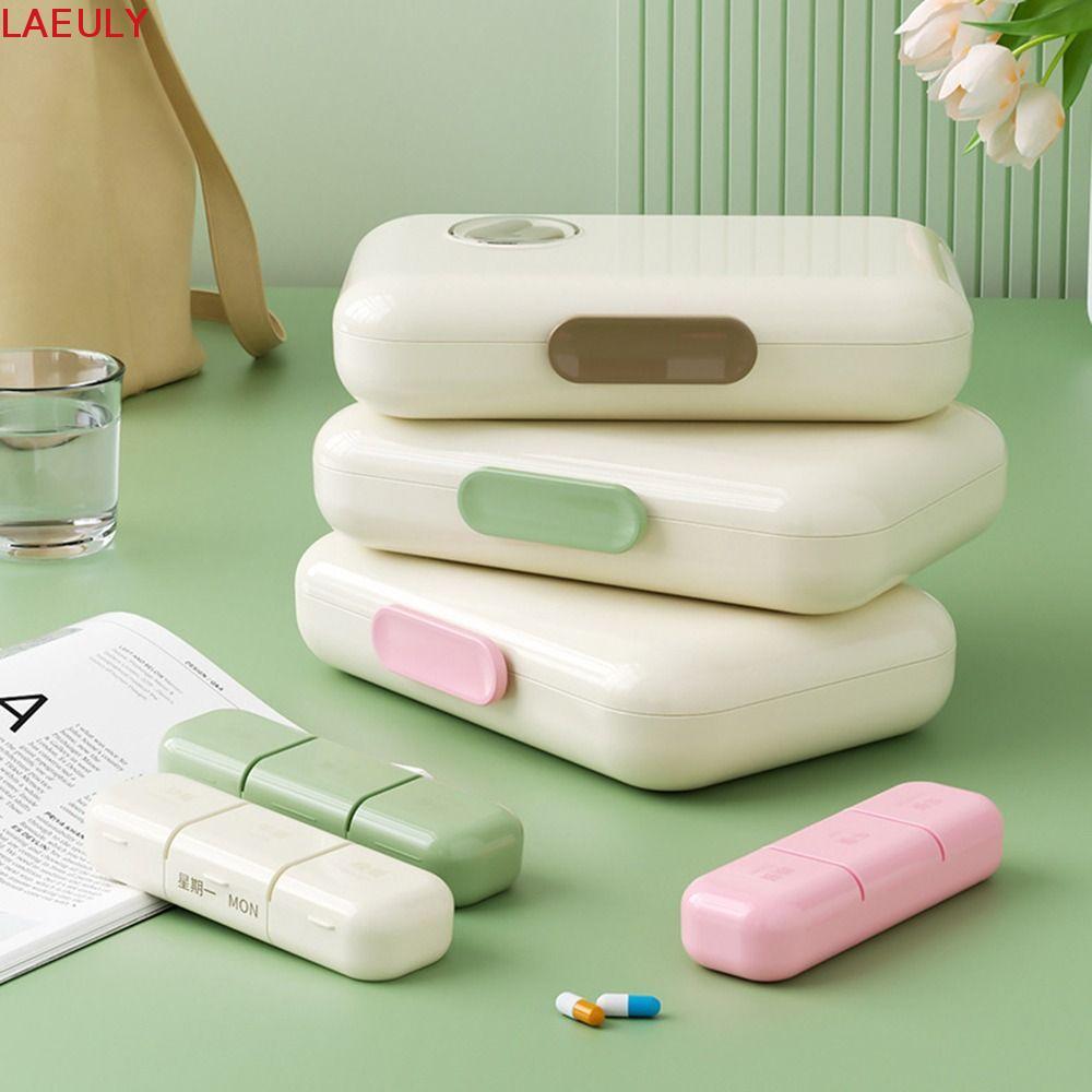 LAEULY ที่เก็บยา 7 วัน, กันฝุ่น 21/28 ตารางกล่องยาทุกวัน, ที่เก็บยา Moisture-proof Waterproof Week M