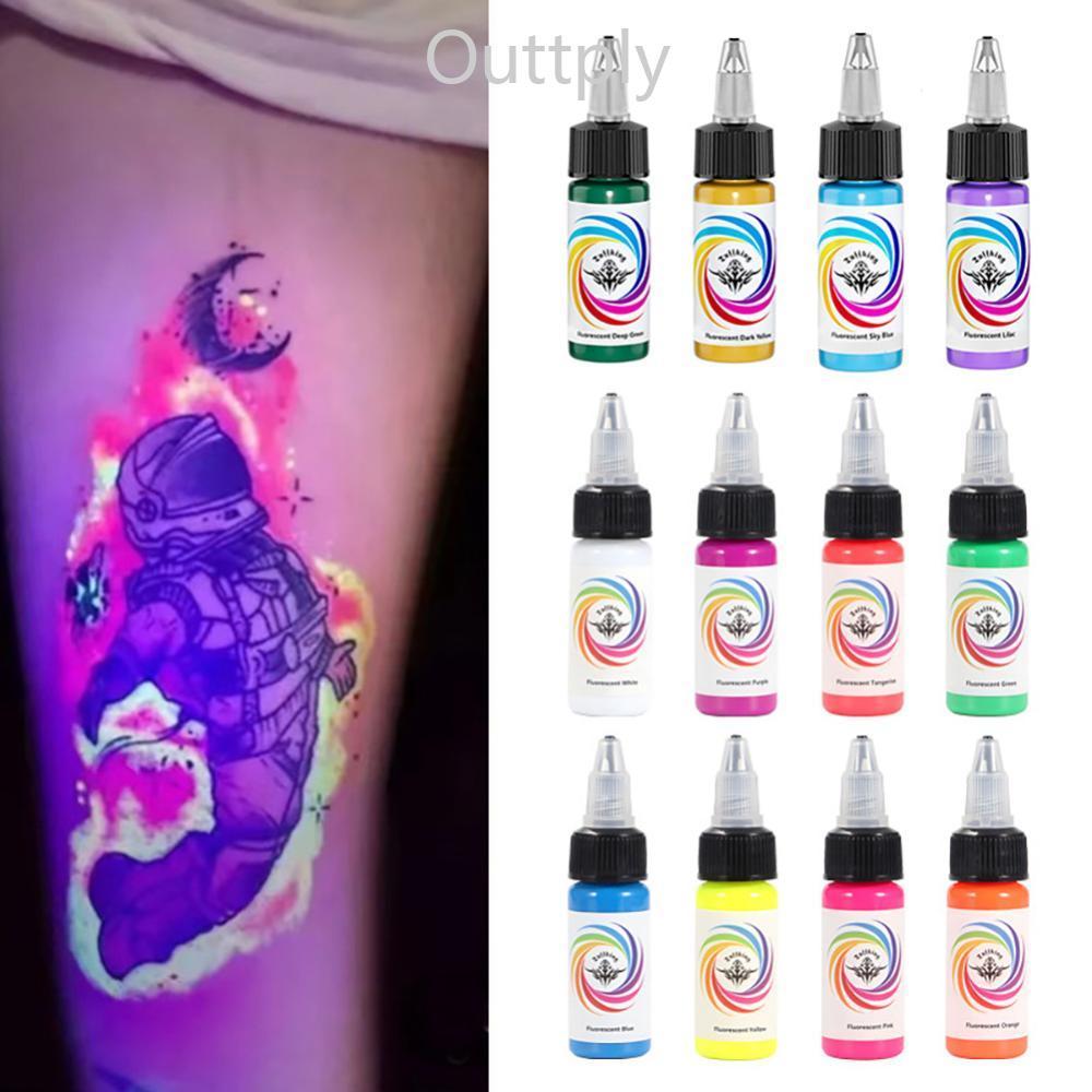 Outtply 8 สี UV Tattoo Ink 15ml เรืองแสง Blacklight Reactive Pigment เรืองแสงภายใต้ UV Light สําหรับ