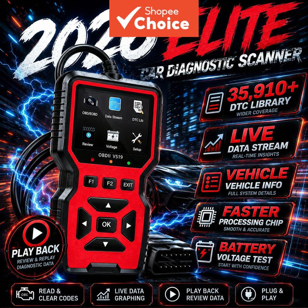Obd2 Scanner V519 เครื่องอ่านรหัสรถยนต์เครื่องทดสอบโวลต์แบตเตอรี่ 1996+