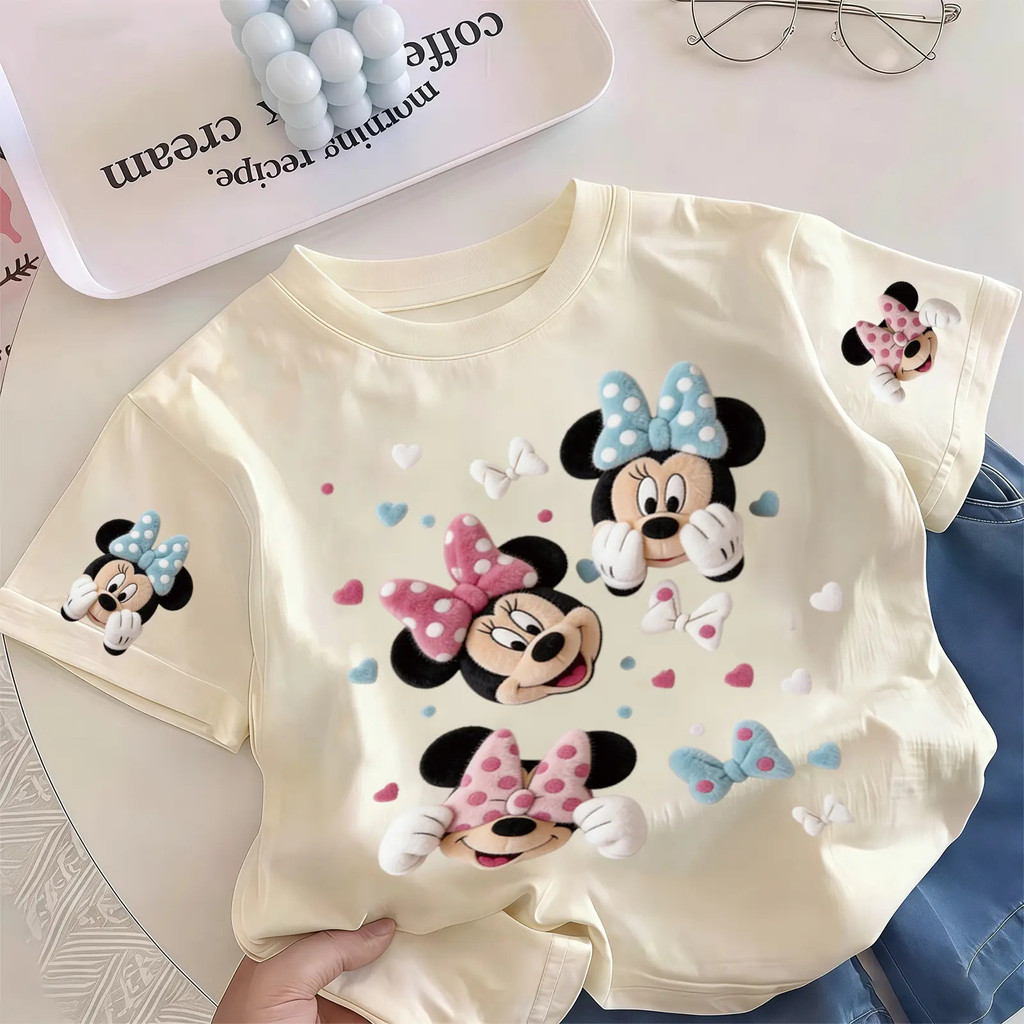 Pebbi Baby เสื้อยืดเด็กฤดูร้อนรุ่นใหม่ ลายมินนี่เมาส์ Minnie Mouse ผ้าฝ้ายแท้100% นุ่มสบาย เสื้อแขนสั้นเด็กผู้หญิง สไตล์