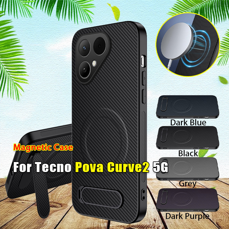 วงเล็บปลอกสําหรับ Tecno Pova Curve 2 TecnoPovaCurve2 Curve2 5G รูปแบบคาร์บอนไฟเบอร์แม่เหล็กหนังเคสโท