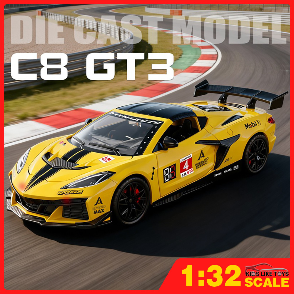 KLT 1:32 Corvette C8 ZR1X GT3 รถโมเดลDiecastรถของเล่นคอลเลกชันของขวัญสําหรับเด็กเด็กผู้หญิง