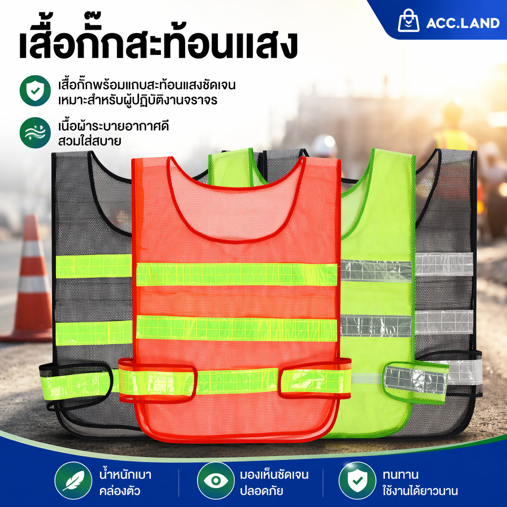 [พร้อมส่ง] เสื้อสะท้อนแสง เซฟตี้ จราจร safety vest สีเขียว/สี้ส้ม แบบเสื้อ และ แบบตาข่าย เสื้อกั๊กสะท้อนแสง ราคา/ชิ้น
