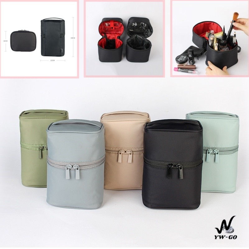 6สี กระเป๋าเครื่องสําอาง ผ้าไนล่อน กันน้ํา สามารถใส่แปรงแต่งหน้าได้ makeup bag รูปทรงกระบอก G3749