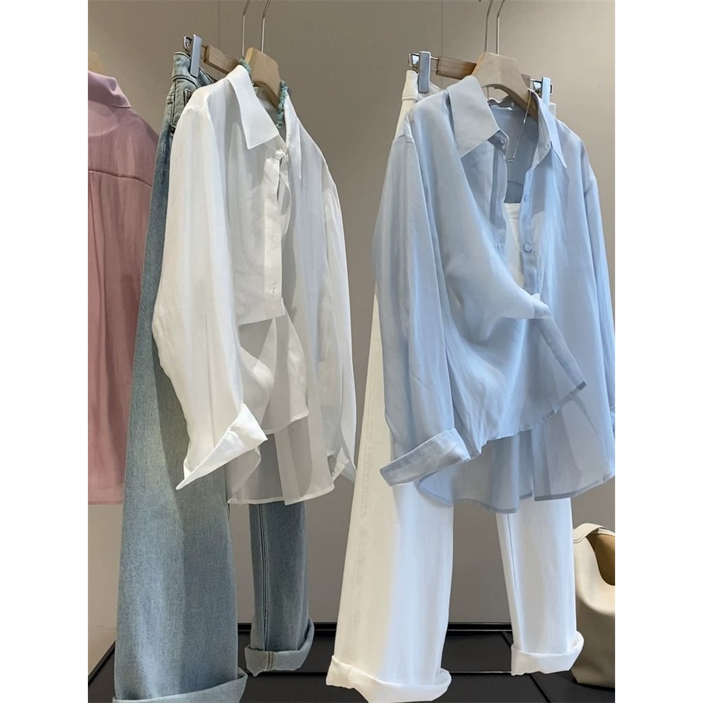 Icy Linen-Like เสื้อคอปกบางฤดูใบไม้ผลิฤดูร้อนElegant Relaxed Fitเสื้อ