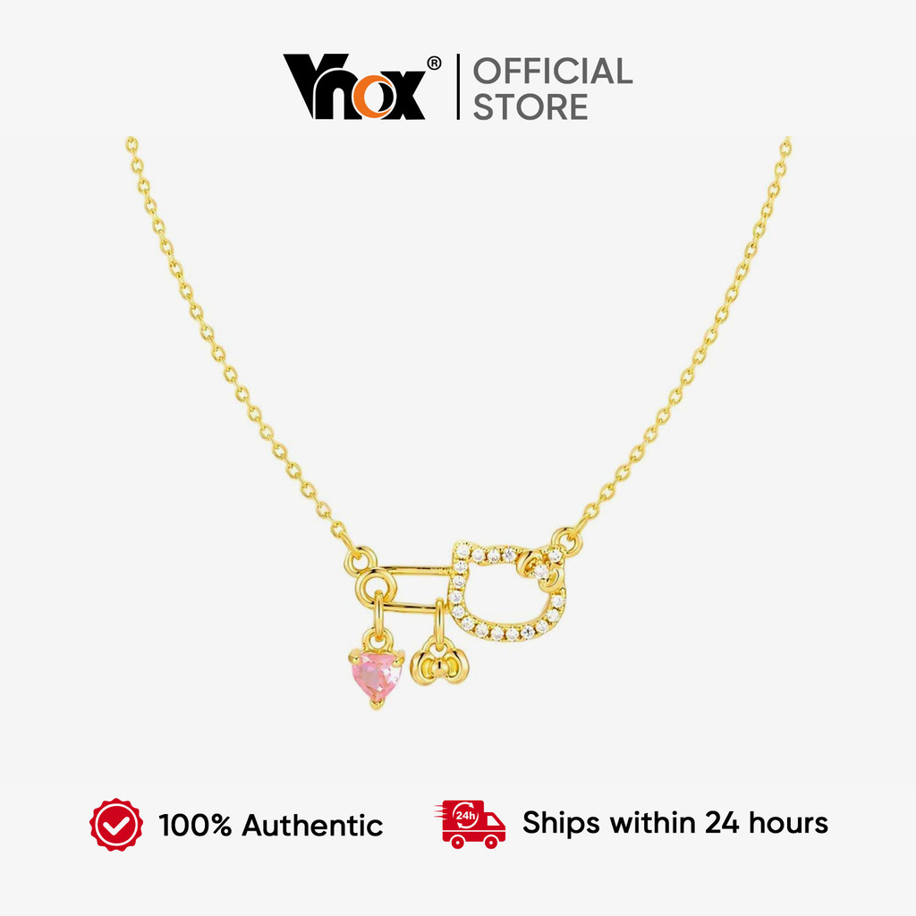 Vnox قلادة بدلاية دبوس قطة مطلية ذهب بالزركون — صورة 7