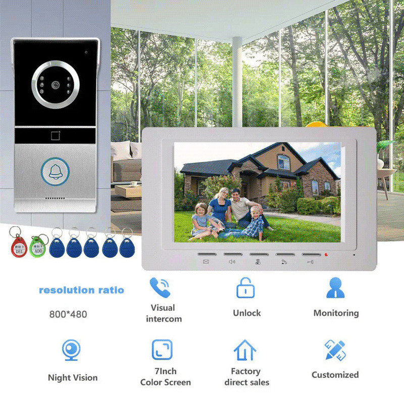 Anjielosmart Household Villa หน้าจอสี 7 นิ้ว Visual Intercom Doorbell ระบบรักษาความปลอดภัย Intercom