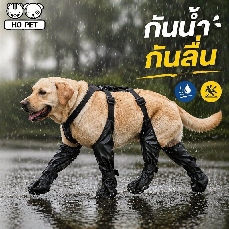 รองเท้าสุนัข กันน้ำ กันลื่น น้ำหนักเบา ป้องกันอุ้งเท้า กันสกปรก พื้นหนา ใส่ง่าย ปรับสายรัด